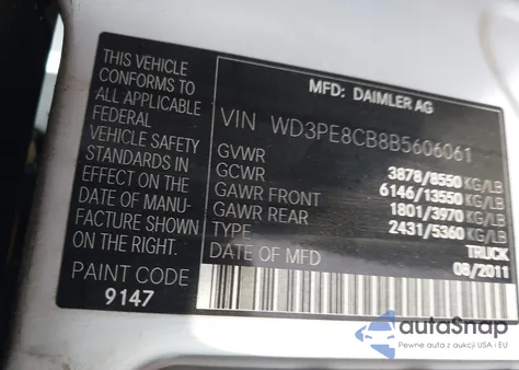 2011 Mercedes-Benz Sprinter 2500 High Roof из США, поврежденный, VIN WD3PE8CB8B5606061